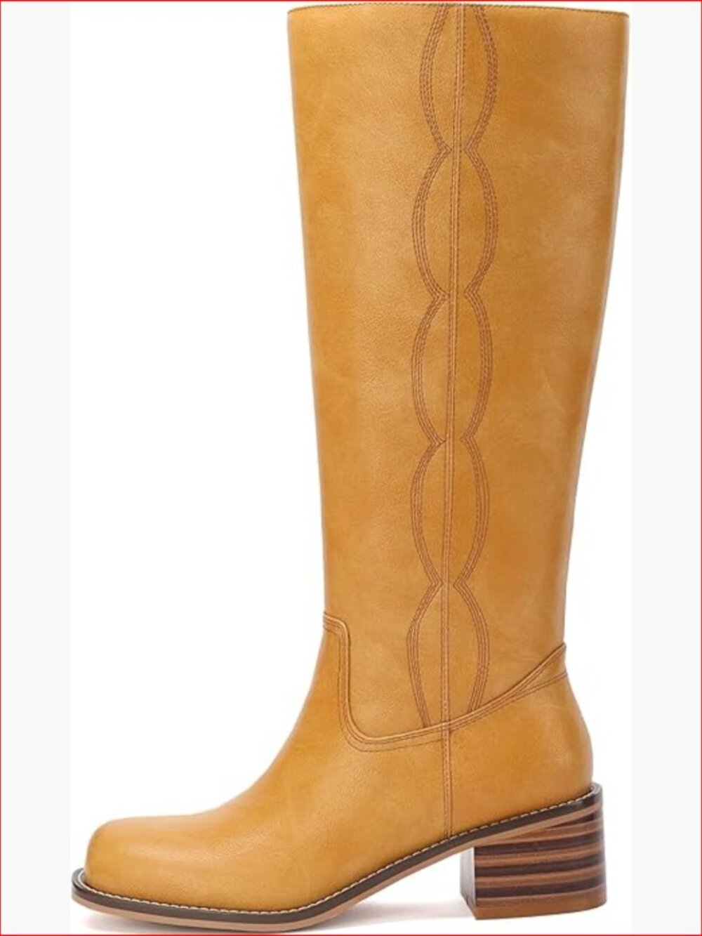 Faux Leather Knee High Boots Square Toe Chunky Block Low Heel Wide Calf